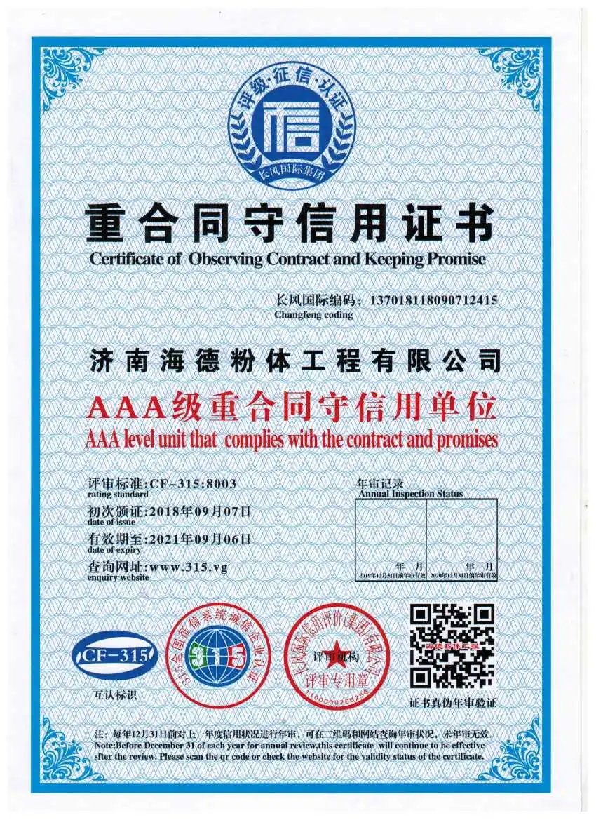 重合同守信用证书